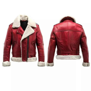 <b>Men</b> <b>Shearling</b> Leather Aviator <b>Jacket</b> Winter Warm Coat Fur Collar Cuffs and Classic Zipper Front Design <b>Men</b> <b>Shearling</b> Leather - Product Image 2