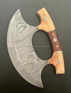 Cuchillo para Pizza de Acero de Damasco Hecho a Mano de Alta Calidad con Mango de Madera y Funda de Cuero - Product Image 1