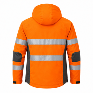 High Visibility <b>Reflective</b> Safety <b>Jacket</b> Water Resistant Orange Graphite Hooded <b>Mens</b> Industrial Workwear Custom Wholesale Shell - Product Image 4