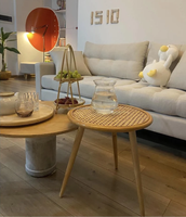 Meilleure vente 2022 table basse ronde en rotin avec tapis de table fait à la main