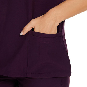 Unisex <b>Scrub</b> Sets Dark <b>Purple</b> V Neck Short Sleeve Medical Uniform Hospital Workwear Cotton Polyester Knitted Woven Pants Set - Product Image 6