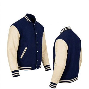 Veste universitaire pour homme en gros, style bomber, corps en laine, manches en cuir véritable, hiver, grandes tailles, veste de baseball Letterman - Product Image 2