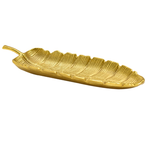 Plateau de service personnalisé en métal de luxe en forme de feuille pour la présentation de la vaisselle de table, en or brillant et en nickel brillant argenté - Product Image 2
