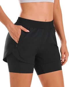 Shorts Deportivos 2 en 1 para Mujer, Cintura Alta, con Forro, Cierre y Bolsillos, Spandex/Poliéster - Product Image 5