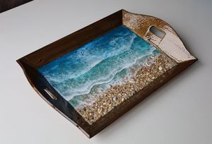 Handmade Wooden And Resin Multipurpose <b>Tray</b> For Bathroom Kitchen Bedroom And Living Room Decoration - Product Image 1