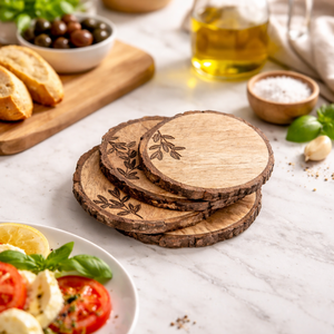 Posavasos de Madera Natural con Corteza de Árbol, Posavasos de Madera de Mango para Bebidas, Vasos de Bar, Posavasos Rústicos y Duraderos para el Hogar - Product Image 1