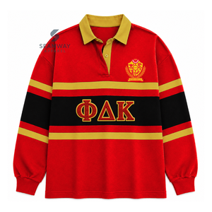 NSPDK Camiseta de rugby extragrande para mujer con bloques de color, manga larga, cuello polo, bordado de letras griegas, jersey universitario - Product Image 1
