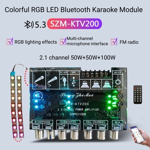 Módulo <span class=keywords><strong>Amplificador</strong></span> de Audio para Karaoke SZM KTV200 de <span class=keywords><strong>2.1</strong></span> Canales, <span class=keywords><strong>50W</strong></span>+<span class=keywords><strong>50W</strong></span>+<span class=keywords><strong>100W</strong></span>, AUX, USB, FM, APP, Control Remoto, Micrófono, <span class=keywords><strong>Bluetooth</strong></span> - Product Image 1