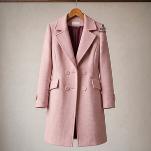 Manteau en laine rose uni élégant pour l'automne, style grec coupe droite, de la Sororité Delta Sigma, parmi les insignes maçonniques héritages. - Product Image 1