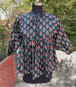 Tunique imprimée en coton pour femmes, mini-robe à col rond, confortable, décontractée, à porter au quotidien - Product Image 2