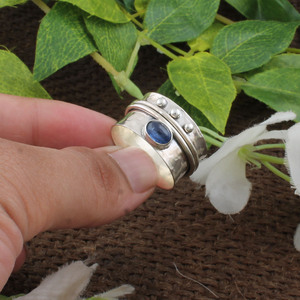 Wholesale 925 Sterling Silver Bezel Setting Unisex <b>Spinner</b> <b>Ring</b> Hammered Beaded Multi Band Meditation Anxiety Fidget <b>Ring</b> - Product Image 1