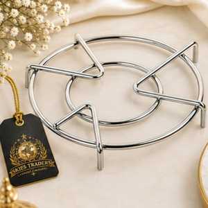 Sous-plat rond en fil métallique argenté, support pour plat chaud, résistant à la chaleur, protection de table, accessoire de cuisine - Product Image 1