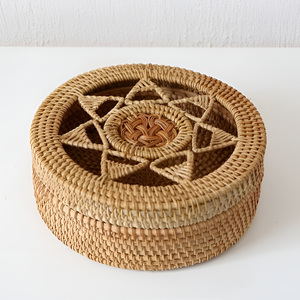 Caja de ratán con diseño floral, la más económica, ecológica, con tapa, cesta redonda de almacenamiento. - Product Image 1