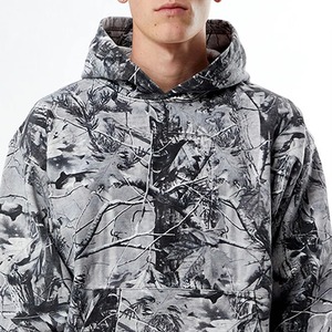 Sweat-shirt à capuche oversize gris imprimé camouflage, manches régulières, en polyester tricoté, décontracté, pour l'automne, respirant, avec poche - Product Image 6