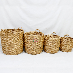 Ensemble de paniers de rangement polyvalents en jacinthe d'eau tressée à la main, style bohème, écologiques, avec poignées, pour l'organisation de la maison en intérieur - Product Image 6