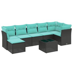 Juego de sofás de patio de ratán sintético negro de 8 piezas con cojines, sofás de jardín - Product Image 2