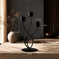 Candélabre minimaliste en métal torsadé noir avec revêtement poudré, 2 lumières, pour bougies coniques, idéal pour la décoration de table de mariage et de la maison