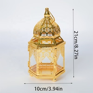 Festive Gold Metal <b>Moroccan</b> <b>Lantern</b> with Glass Panels Decorative Candle Holder for Christmas Ramadan Home Table Decor - Product Image 5