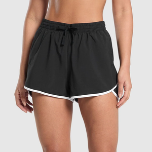 Shorts sportifs gris uni taille haute pour femme, taille élastique, séchage rapide, en polyester tricoté, coupe classique - Product Image 2