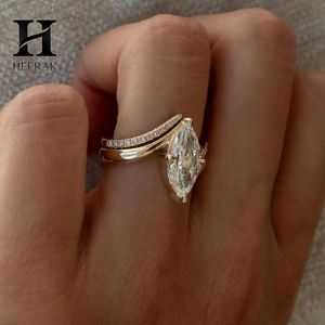 Conjunto de Anillos de Boda Marquise de Moda, 2 Piezas, Banda Asimétrica de Contorno Cruzado, Oro Amarillo de 10K y 14K, Joyería Personalizada - Product Image 4