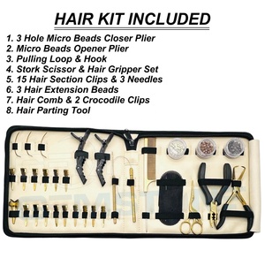 Kit Profesional de Herramientas para Extensiones de Cabello de Acero Inoxidable, Alicates Curvos de 3 Orificios para Cerrar Microperlas, Alicates Abreperlas, Clips y Gancho - Product Image 2