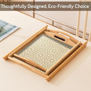 Bandeja de Servir Decorativa Moderna de Bambú con Asas, Diseño Floral, para Exhibir Bebidas y Frutas en la Mesa de Comedor - Product Image 4