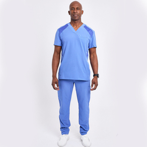 New Hot Sale 100% Cotton Medical Scrubs Uniforms Scrub <b>Tops</b> Nurse Uniform Sets for Hospital Pocket Style Knitted Unisex Needle - Product Image 1