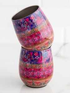 Ensemble de 2 vases ronds en céramique Linea Exports Inc avec motif floral rose, finition brillante, style bohème fait main, décoration de table - Product Image 1