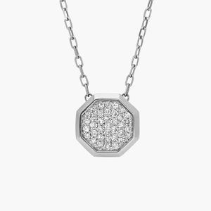 Octagon Pendant <b>Necklace</b> with 0.1 CTW Round Cut Lab-Grown Diamonds in White Gold - Product Image 3