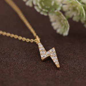 Diamond Lightning Thunderbolt <b>Pendant</b> Necklace 10K 14K 18K <b>Solid</b> <b>Gold</b> or 925 Silver Dainty Minimalist Jewelry Gift for Women's - Product Image 3