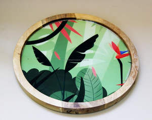 Plateau de service rond en bois le plus vendu avec design imprimé Plateaux à thé en bois de manguier de la meilleure qualité utilisés pour les hôtels et les restaurants par FWE - Product Image 5