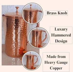 <b>Copper</b> water pot set for refined family dining water serving metal set with glasses durable reusable kitchen serving - Product Image 1