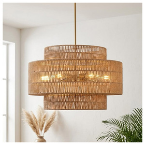 Handwoven Natural Jute Rope Wall Sconce <b>Lamp</b> 3-Tier Boho Chic Woven Hemp Pendant <b>Shade</b> <b>Vintage</b> Farmhouse Hanging Light Fixture - Product Image 4