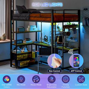 Letto a soppalco con luci LED, scrivania, scaffali portaoggetti e stazione di ricarica - Mobili in metallo per appartamento - Product Image 4
