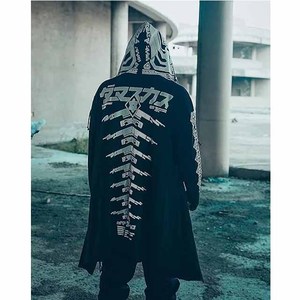 Cardigan à capuche long unisexe noir style Techwear avec fermeture éclair intégrale, personnalisable pour la vente en gros, fabrication OEM ODM - Product Image 3