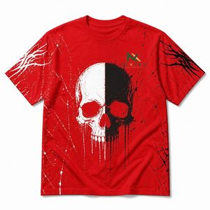 Custom <b>Grunge</b> Split Skull Print T-Shirt Men Streetwear Graphic Tee Aggressive Oversized <b>Top</b> - Product Image 1