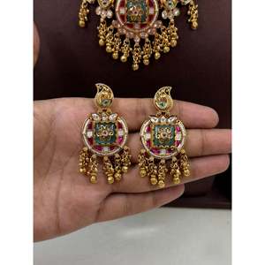 Indian Ethnic <b>Gold</b> Plated Bridal Necklace and Earring <b>Set</b> by Chaitali - Product Image 3