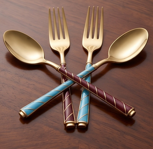 Ensemble de couverts élégants en acier inoxydable plaqué or avec manche rouge, couteau et fourchette de luxe modernes pour la table de mariage - Product Image 4