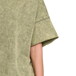 Womens Oversized T Shirt Green Acid Wash Loose Fit Short Sleeve Cotton Casual Streetwear Fashion <b>Top</b> - Product Image 2