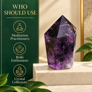 Obélisque en cristal d'améthyste poli - Sculpture sur le thème du Feng Shui, décoration d'intérieur, objet de collection par Soulwise - Product Image 3