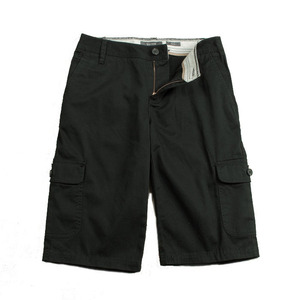 Shorts cargo noirs pour hommes, taille mi-haute, fermeture boutonnée, en coton, décontractés, style Bermuda, avec poches - Product Image 1