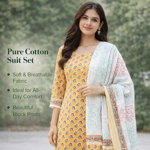 Traje Punjabi Profesional Amarillo y Blanco |   Conjunto de Kurti y Pijama con Estampado Floral Hecho a Mano con Borde |   Conjunto Maestro de Sarong Indio - Product Image 5