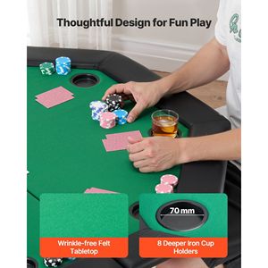 Table de poker pliable pour 8 joueurs, 48 pouces, octogonale, portable, pour jeux de casino et de loisirs, avec rails rembourrés et porte-gobelets, pour le jeu et le mahjong - Product Image 5