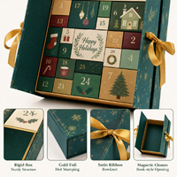 Calendrier de l'Avent de Luxe Vert 24 Jours, Boîte Vide Personnalisée avec Ruban Magnétique, Emballage Cadeau de Noël en Carton pour Chocolats