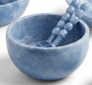 Bol à dessert en plastique sculpté effet marbre bleu, cuillère, écologique, emballé pour fête, couverts de table faits à la main, personnalisables - Product Image 1