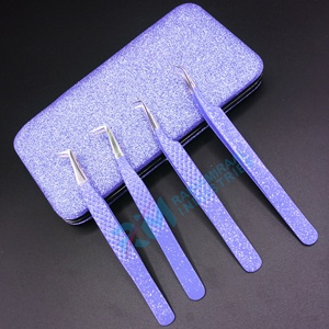 Pinzas Profesionales para Pestañas de Volumen RMI, Color Morado, Alta Calidad, Venta al por Mayor, Punta de Diamante de 45 y 90 Grados, Embalaje Personalizado - Product Image 1