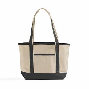 <b>Cream</b> Canvas Medium Tote Royal Blue Straps Tall Gusset Front Pocket Blank Custom Print Travel Wholesale Bulk Shopping - Product Image 6