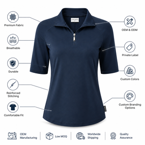 Custom Logo <b>Women's</b> V-neck Half-<b>Zip</b> Discharge Printed Golf Shirt Short Sleeve Breathable Mesh Fabric Performance Athletic <b>Top</b> - Product Image 2