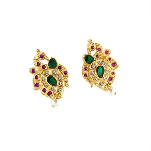 18K Gold Plated Peacock Stud Earrings with Pearl and Diamond Accents - Product Image 2