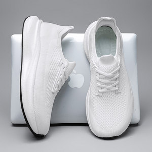 Chaussures de marche légères et respirantes en maille pour hommes, à lacets, semelle extérieure en caoutchouc antidérapante, toutes saisons, motif uni, tendance mode - Product Image 1